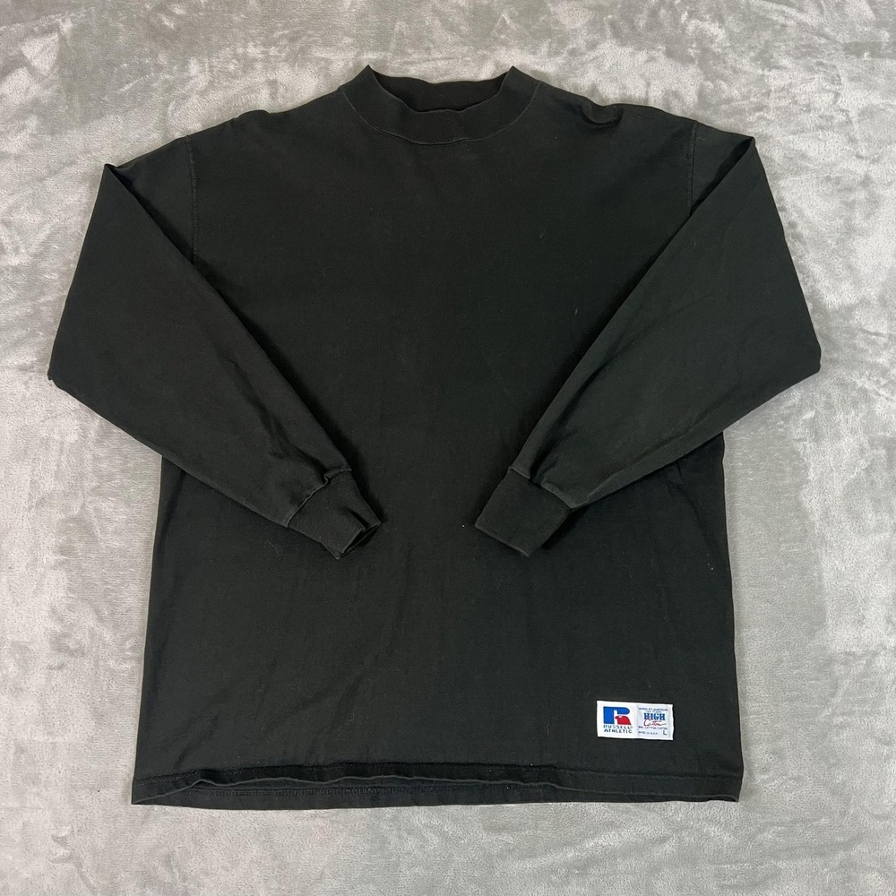Vintage Russell Athletic Shirt Mens Large Black Mock Neck High Cotton Made USA